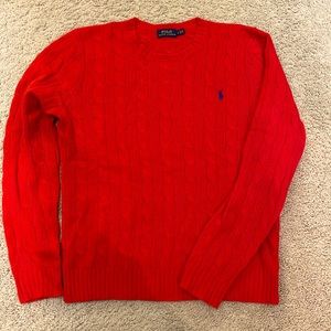 Polo Ralph Lauren classic red crew neck cable knit sweater.